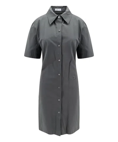 Burberry Straight-point Collar Cotton-blend Dress In Grey