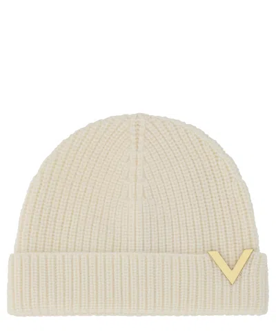 Shop Valentino V Gold Beanie In White