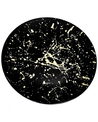 Alice Pazkus Set Of Four Black Dinner Plates With Splashy Gold Design In Black