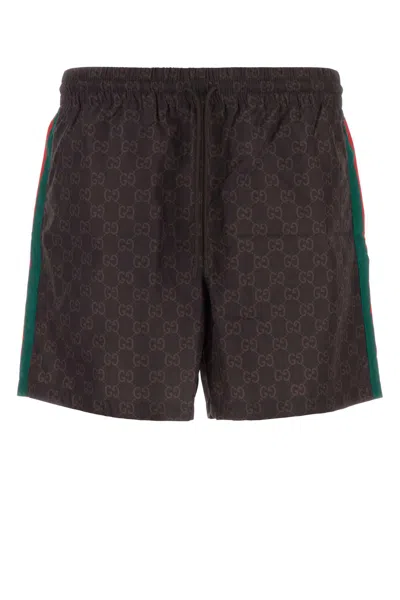 Shop Gucci Printed Polyester Swimming Shorts In Browndarkbrownmc