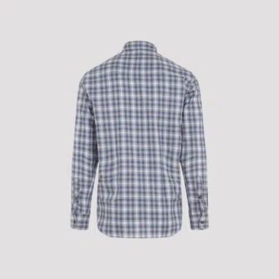 Brioni Checked Long-sleeved Shirt In Bluette White