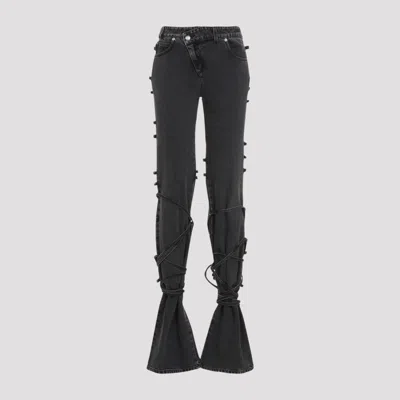 Alexander Mcqueen Mcqueen Asymmetric Closure Black Denim Jeans In Black Stonewashed