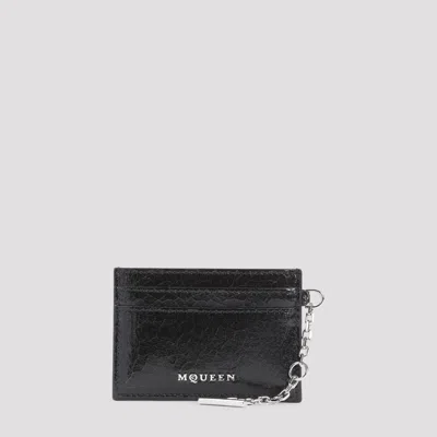 Shop Alexander Mcqueen Leather Sling Card Holder In Black Caramel Silver