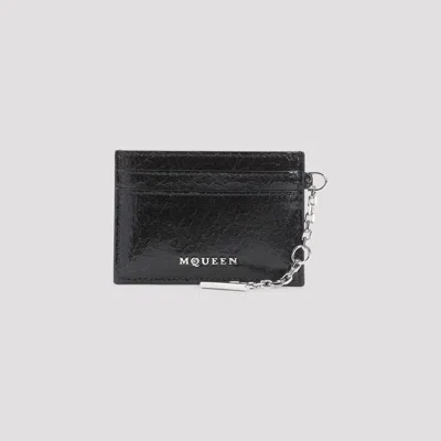 Shop Alexander Mcqueen Leather Sling Card Holder In Black Caramel Silver