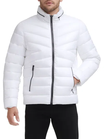 Kenneth Cole Men's Quilted Zip Up Jacket In White