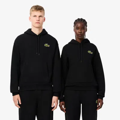 Lacoste Unisex Loose Fit Badge Accent Hoodie - Xs In Black