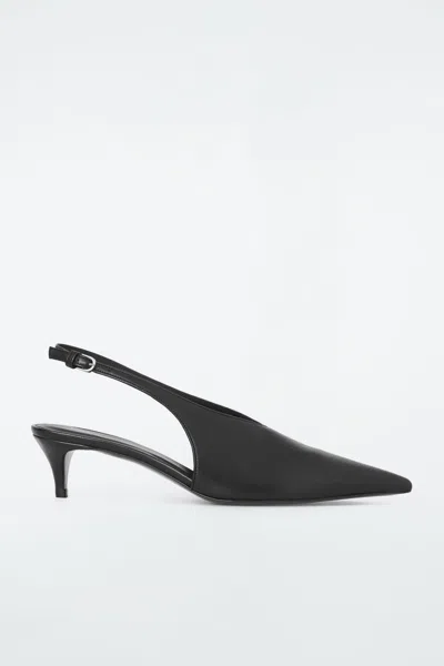 Cos Pointed Leather Slingback Kitten Heels In Black