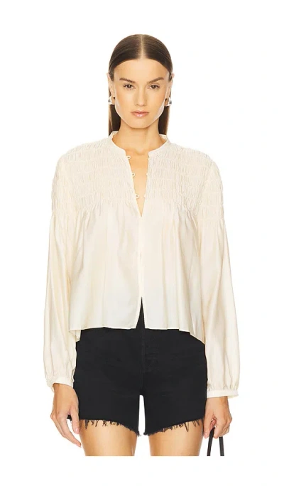 Frame Smocked Collarless Blouse In Ivory