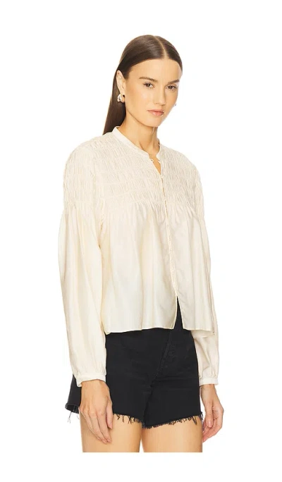 Frame Smocked Collarless Blouse In Ivory