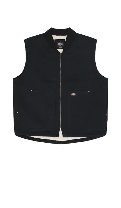 Dickies Duck Fleece Lined Vest In Stonewashed Black