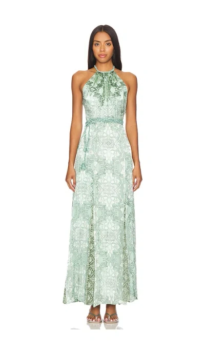 Shop Alice And Olivia Danika Halter Maxi Dress With Belt In Teal