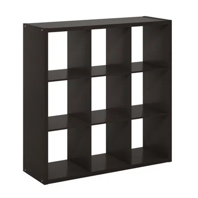 Furinno Cubicle Open Back Decorative Cube Storage Organizer, 9-cube, Dark Oak