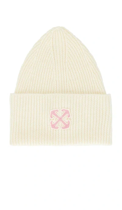Off-white Arrow Embroidered Wool Beanie In Ivory