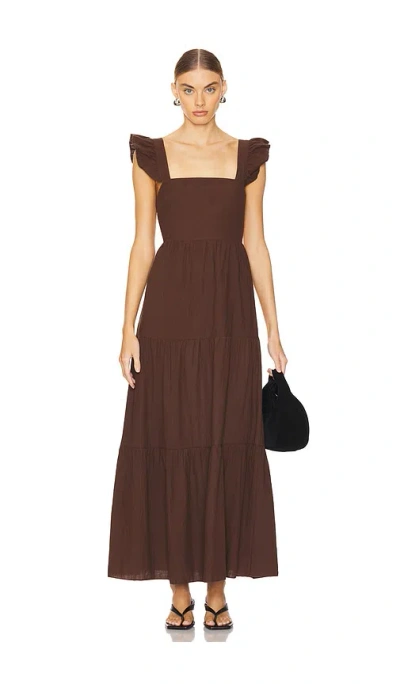 Sndys X Revolve Peaches Linen Dress In Chocolate