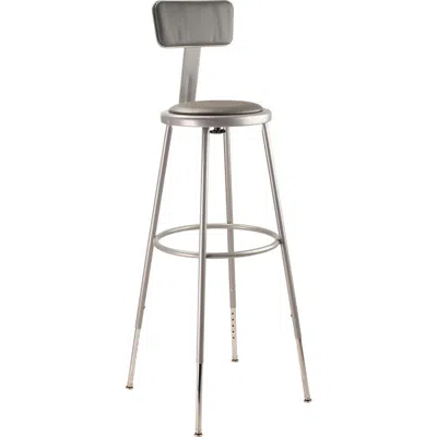 National Public Seating Nps 32"-39" Height Adjustable Heavy Duty Vinyl Padded Steel Stool With Backrest, Grey