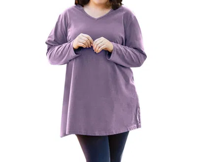 On The Plus Side Jersey V-neck Long Sleeve Tunic - Plus In Dusty Lavender In Yellow