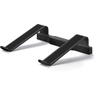 Dac Non-skid Laptop Stand With 4-port Usb 3.0 Hub - 3" Height X 9.8" Width - Aluminum Alloy - Black