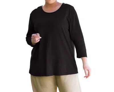 On The Plus Side 3/4 Sleeve U-neck Long Sleeve Tunic - Plus In Black In Black