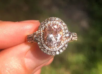 Pre-owned Le Vian Levian Ring Peach Morganite Chocolate Vanilla Diamonds 1.81ct 14k Rose Gold In Pink
