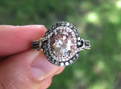 Pre-owned Le Vian Levian Ring Peach Morganite Chocolate Vanilla Diamonds 1.81ct 14k Rose Gold In Pink