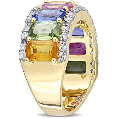 Pre-owned Amour 6 4/5 Ct Tgw Multi-color Sapphire Eternity Ring In 14k Yellow Gold