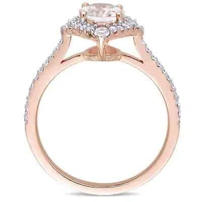Pre-owned Amour Morganite, White Sapphire And 1/4 Ct Tw Diamond Vintage-inspired Halo