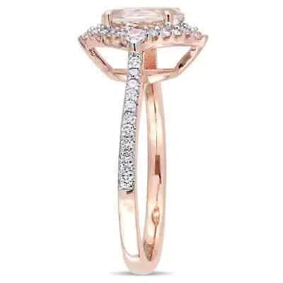 Pre-owned Amour Morganite, White Sapphire And 1/4 Ct Tw Diamond Vintage-inspired Halo