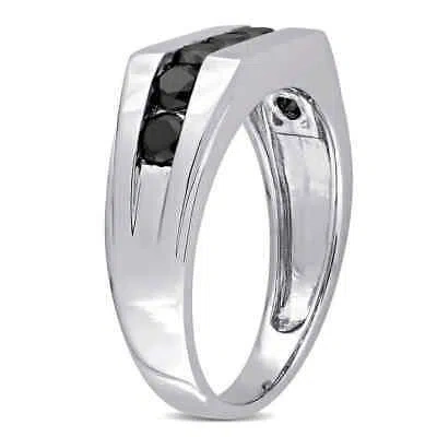Pre-owned Amour 1 Ct Tw Men's Channel Set Black Diamond Ring In 10k White Gold