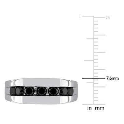 Pre-owned Amour 1 Ct Tw Men's Channel Set Black Diamond Ring In 10k White Gold