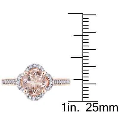 Pre-owned Amour Morganite And 1/4 Ct Tw Diamond Quatrefoil Halo Ring In 14k Rose Gold In Check Description
