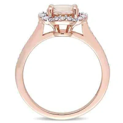 Pre-owned Amour Morganite And 1/4 Ct Tw Diamond Quatrefoil Halo Ring In 14k Rose Gold In Check Description