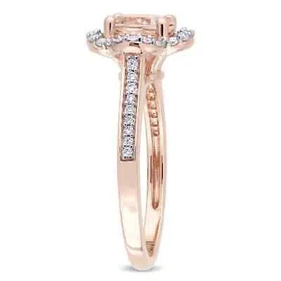 Pre-owned Amour Morganite And 1/4 Ct Tw Diamond Quatrefoil Halo Ring In 14k Rose Gold In Check Description