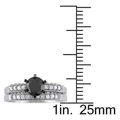 Pre-owned Amour 1 1/3 Ct Tw Black And White Diamond Bridal Set In 10k White Gold