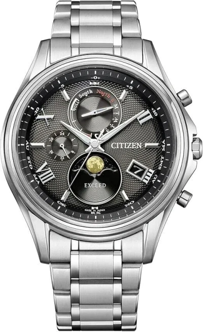 Pre-owned Citizen Exceed By1020-61e Titanium Moon Phase 41mm Eco-drive Radio Solar Watch