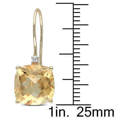 Pre-owned Amour 8 Ct Tgw Cushion Cut Checkerboard Citrine Earrings With Diamonds In 10k In Yellow