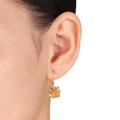 Pre-owned Amour 8 Ct Tgw Cushion Cut Checkerboard Citrine Earrings With Diamonds In 10k In Yellow