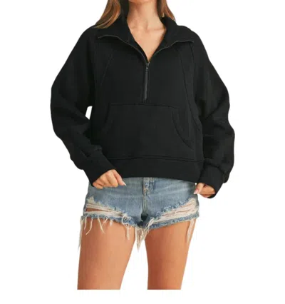 Aemi + Co Dove Quarter Zip Pullover Sweater In Black In Black