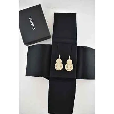 Pre-owned Chanel 22p Free Spirit Cc Gold Logo Circle Dangle Drop Statement Hoop Earrings