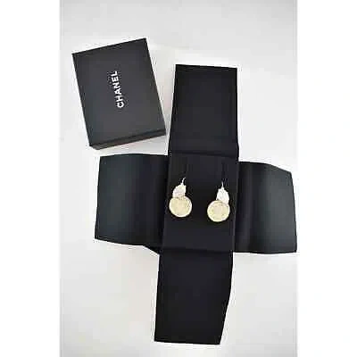 Pre-owned Chanel 22p Free Spirit Cc Gold Logo Circle Dangle Drop Statement Hoop Earrings