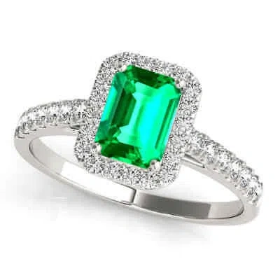 Pre-owned Maulijewels 0.85 Carat Emerald Cut Emerald And Diamond Bridal Set Ring In 10k In White