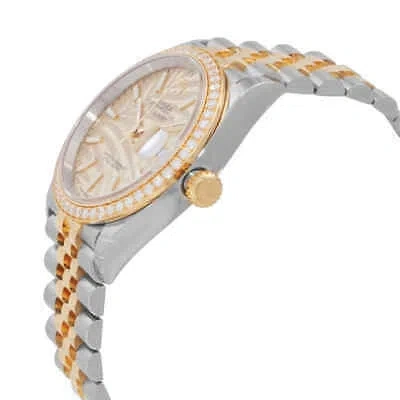 Pre-owned Rolex Datejust 36 Automatic Champagne Palm Motif Dial Chronometer Diamond Watch