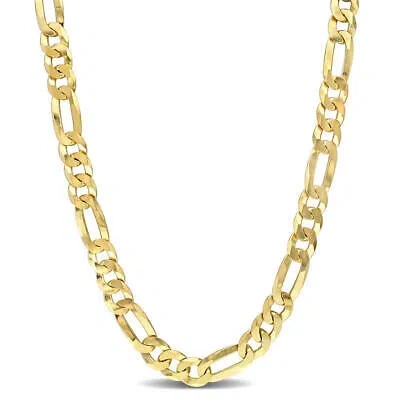 Pre-owned Amour 8.9mm Flat Figaro Chain Necklace In Yellow Plated Sterling Silver, 22 In