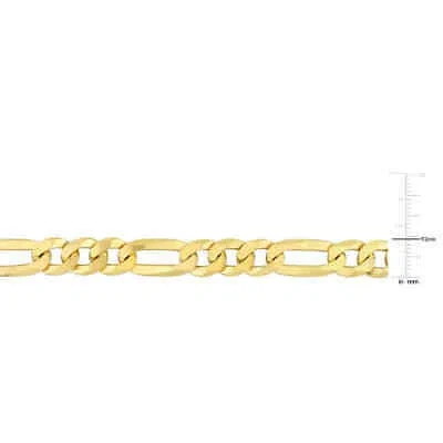 Pre-owned Amour 8.9mm Flat Figaro Chain Necklace In Yellow Plated Sterling Silver, 22 In