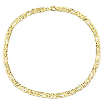 Pre-owned Amour 8.9mm Flat Figaro Chain Necklace In Yellow Plated Sterling Silver, 22 In
