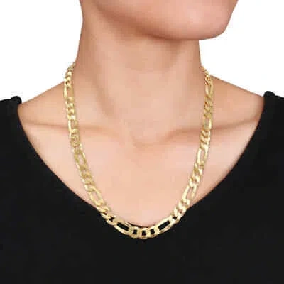 Pre-owned Amour 8.9mm Flat Figaro Chain Necklace In Yellow Plated Sterling Silver, 22 In