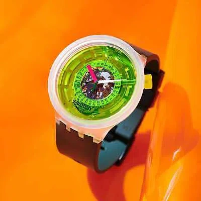 Pre-owned Swatch Big Bold Sb05k400 Blinded By Neon Watch W/box