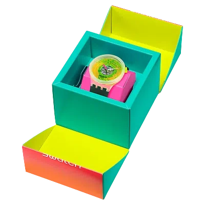 Pre-owned Swatch Big Bold Sb05k400 Blinded By Neon Watch W/box