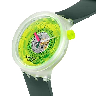 Pre-owned Swatch Big Bold Sb05k400 Blinded By Neon Watch W/box