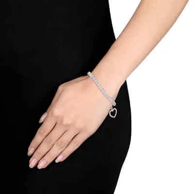 Pre-owned Amour 1 Ct Tw Diamond Tennis Bracelet With Heart Charm In Sterling Silver In White