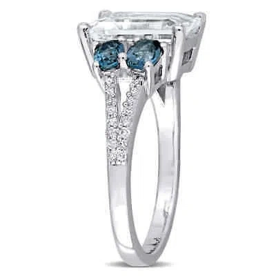 Pre-owned Amour 4 Ct Tgw Ice Aquamarine And London-blue Topaz With 1/10 Ct Tw Diamond Ring In White